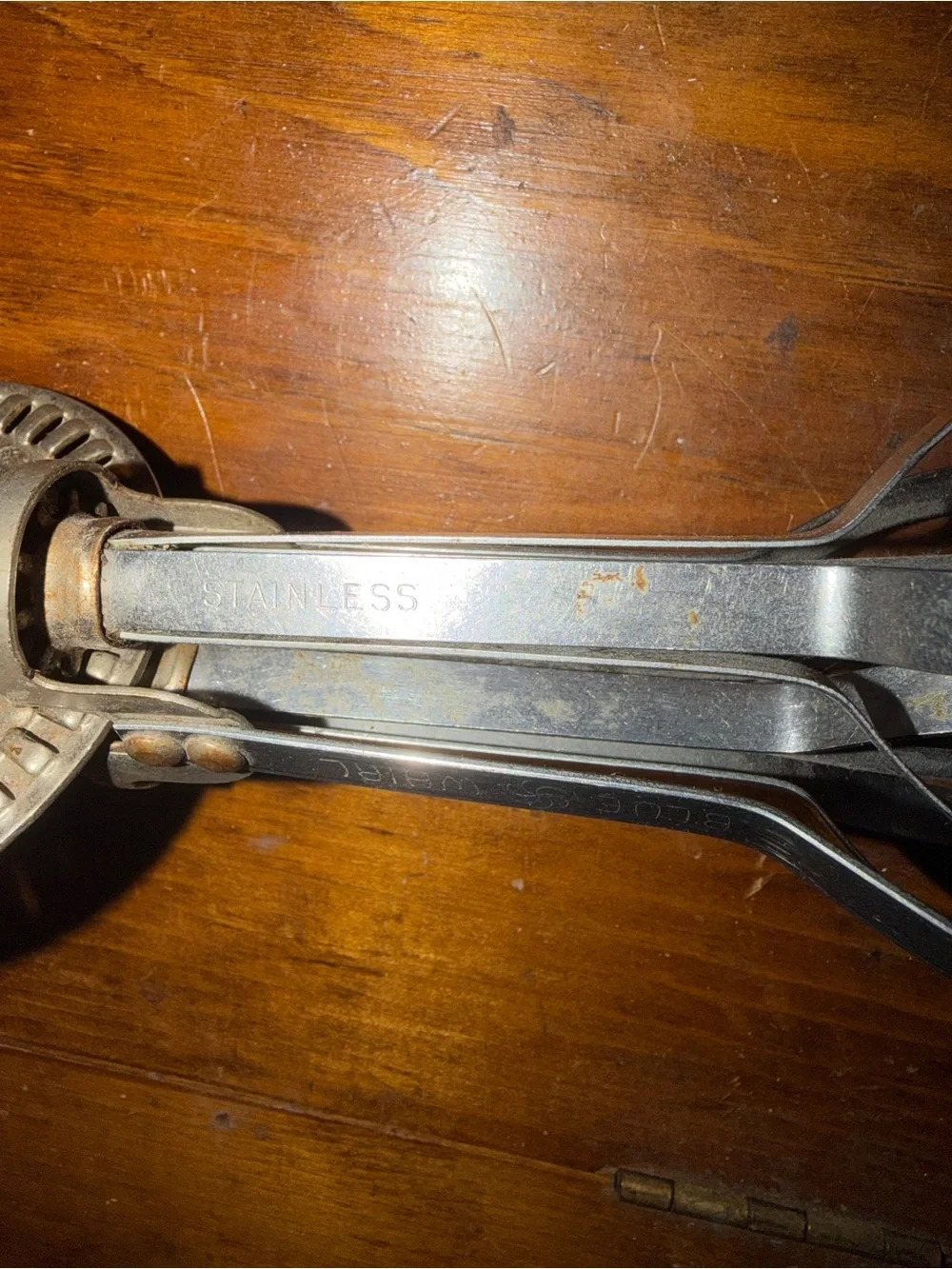 Vintage Hand-Crank Egg Beater with Red Handles